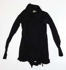 ayflower Womens Black Round Neck Cotton Blend Cardigan Size 8