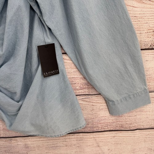 Eloquii Chambray Ruffle Tie Front Denim Shirt Women's Size 24 Blue NEW - 第 8/12 張圖片
