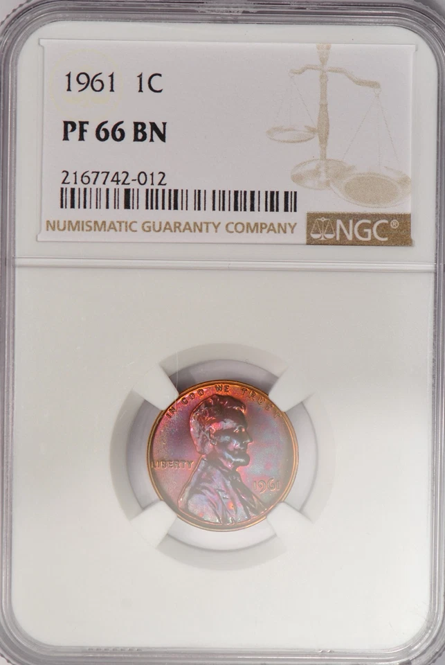 1961 TONED Lincoln Memorial Cent Proof NGC PF 66 BN PR66BN Toning Coin 1C - Image 2 of 4