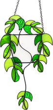 Monstera Stained Glass Window Hanging Green Plant Suncatcher Handcrafted Real