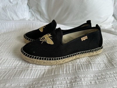 Toni Pons Origens Espadrilles schwarz Canvas flach Slipper Bienen 39 UK 6 neu ohne Etikett
