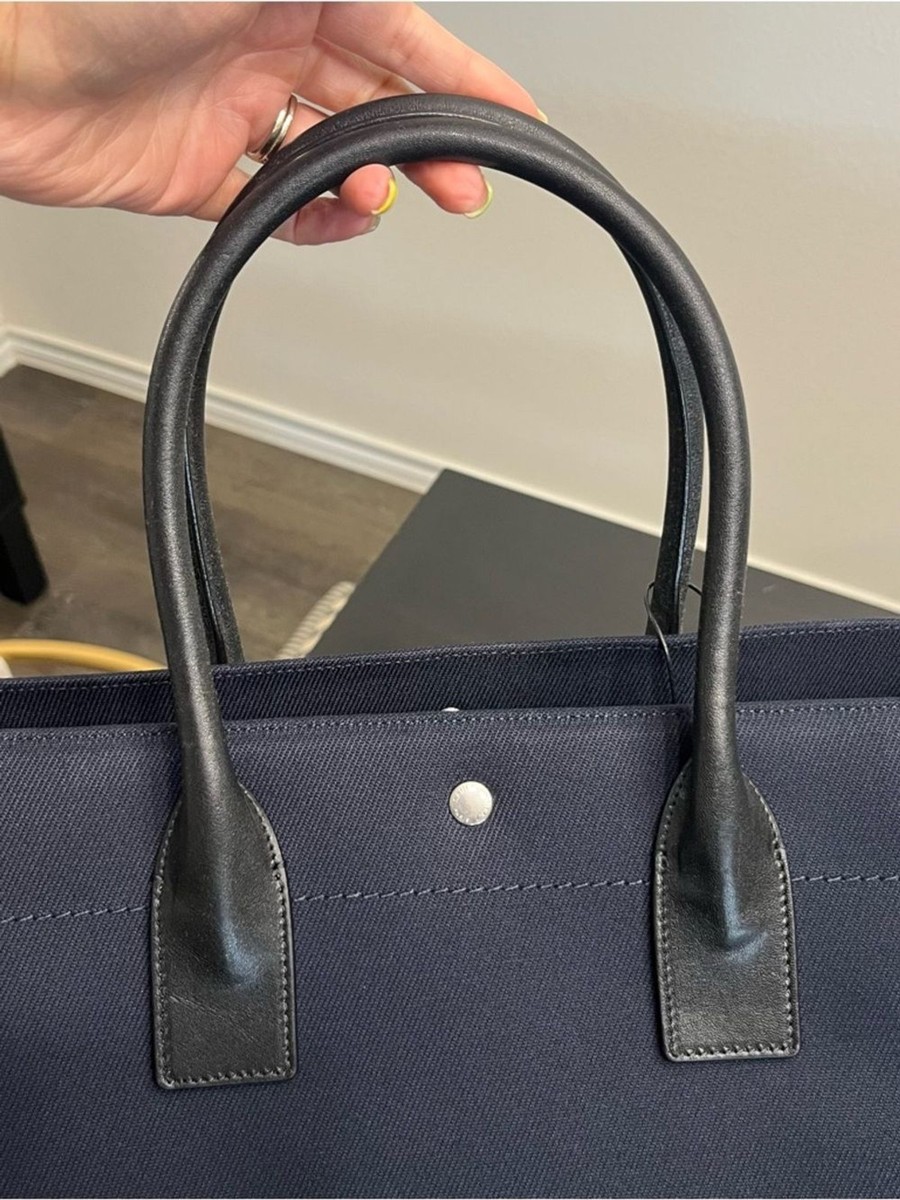 NEW YSL Saint Laurent Navy Blue Rive Gauche Large Canvas Tote Bag