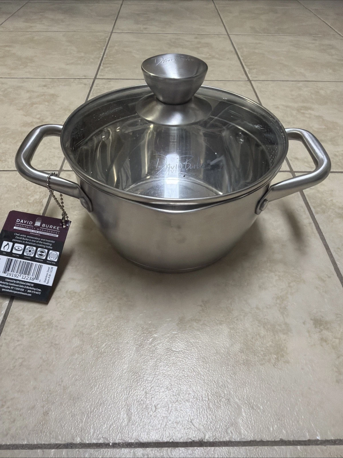 David Burke Regency 2.4Qt Stainless Steel Casserole Pot Pour Spout Lid NWT