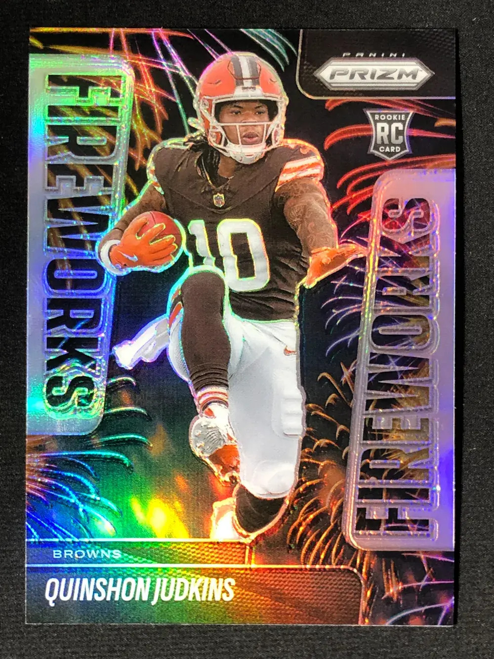 2025 Panini Prizm Rookie Fireworks Silver Prizm RC #19 Quinshon Judkins YT92