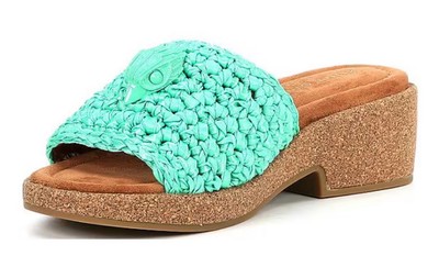 Kurt Geiger Sandals Women's Green Eagle Crochet Cork Slide Sandals Size 39.5