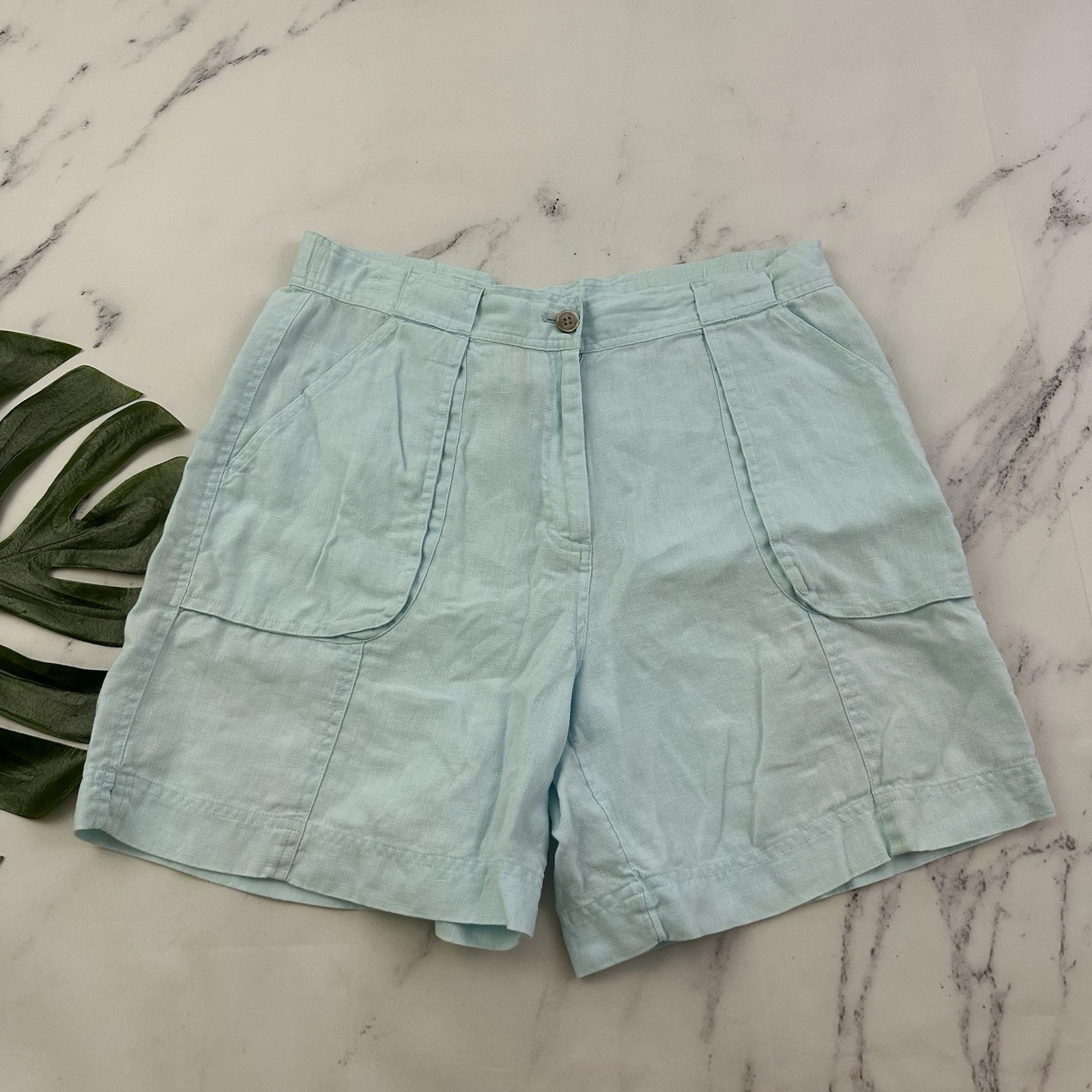 J Jill Womens Vintage Y2k Linen Shorts Size 12 Pastel Blue Pockets High Rise
