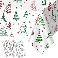 3Pack Christmas Tablecloth, Plastic Christmas Tablecloth Disposable for Recta...