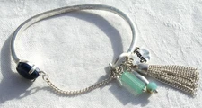Bracelet Blue Cabachon Serenity Charm Toggle cuff 7.5" vtg