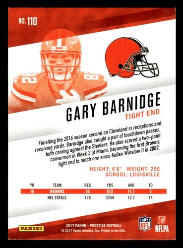 Panini Prestige #110 2017 Gary Barnidge Xtra Points Gold #d/50! MARRONES - Imagen 2 de 2