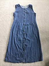 LL Bean Womens Shirt Dress Vintage Maxi Denim Retro Jumper Blue 12 Petite