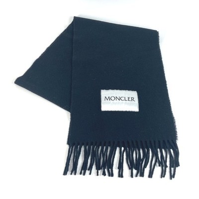 MONCLER logo fringe Scarf wool Black/White