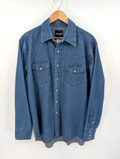 Vintage Wrangler Men's Long Sleeve Blue Pearl Snap Western Shirt Size XL