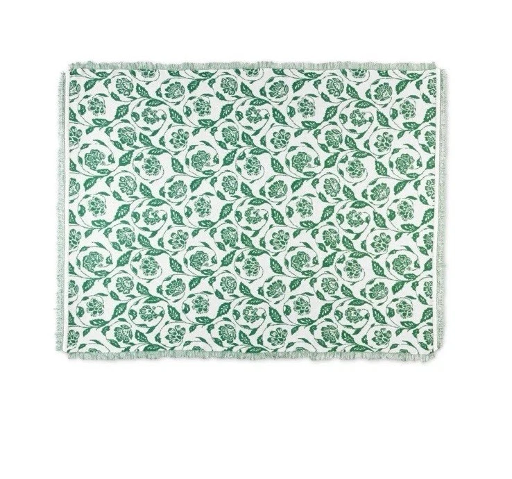 ✅Tapiz Tejido Tiro, Manta Floral Azul, 50" x 60" Nuevo Gris Verde Aspecto Vintage Foto 4 de 4