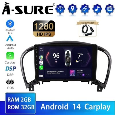 DAB CarPlay 2G+64GB Android 15 Autoradio Für Nissan Juke F15 2010-2015 GPS Navi