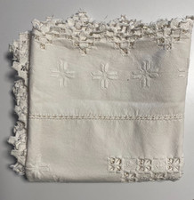 Antike alte Tischdecke Handarbeit, Spitze, weiß ca. 98 x 98
