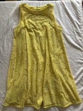 Donna Morgan 4 Yellow Lace Sleeveless A-Line Dress Floral Knee Length Polyester