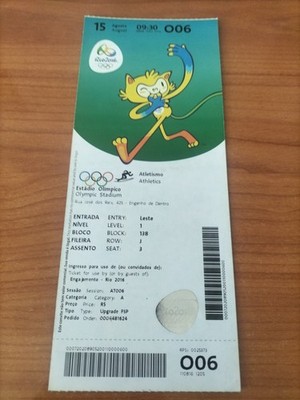 Used Ticket Olympic 15.08. 2016 Rio Olympia O06 Athletics 2