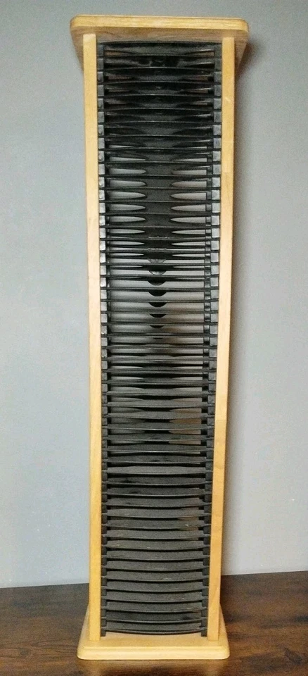 Vintage Solid Wooden CD Storage Tower Rack - Holds 50 Single CDs-75cmx13cmx18cm - Image 3 of 4