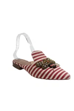 Exe Womens Beaded Beetle Striped Pointed Toe Mule Flats Red Size EUR 38