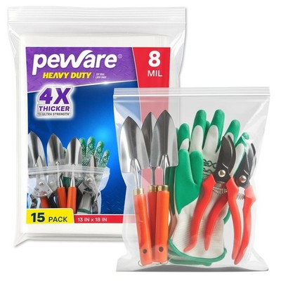 Peware Heavy Duty Zip Seal Lock Bags, Plastic Waterproof Resealable Clear Zipper