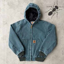 Vintage Y2K Carhartt YOUTH Y06 HTG green hooded work wear jacket