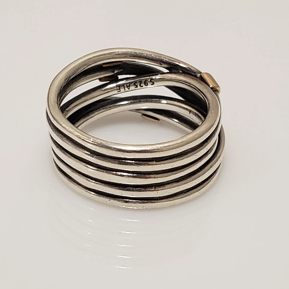 Pandora Sterling Silver 14k Gold Rope Wide Band Ring 190383 Size 8 - Image 3 of 4