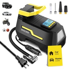 Digital Portable Tire Inflator for Car 12V and Home 110V , LED Light, Yellow