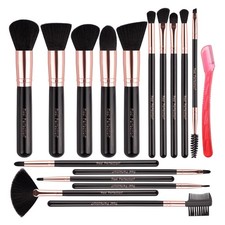 Makeup Brush Set 16 Pcs with 1 Eyebrow Razor Premium Synthetic Foundation Powder