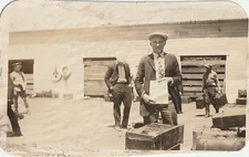 Found Vintage Photo Well Worn Man Suitcases Old Building Early 20th Century 738