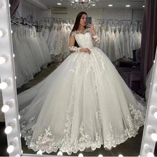 Customized Illusion Long Sleeves Wedding Dresses Princess Beading Lace Appliques