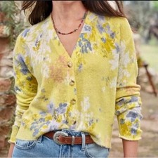 Sundance Senna Cottage Floral Knit V-Neck Cardigan Sweater