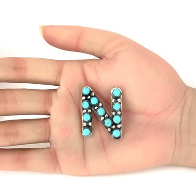 Boho Sol Vintage Sterling Silver, Turquoise Initial Letter Pendant