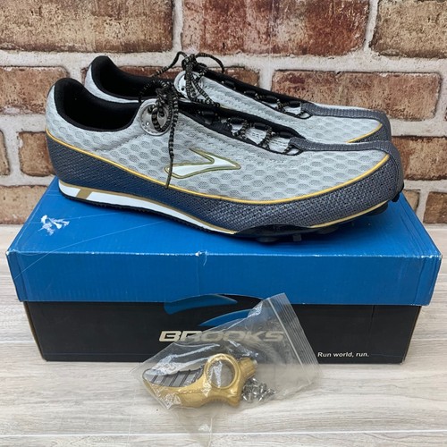 Brooks Sprint Track Spikes Running Shoes Men's Size 12.5 Gray Gold With Spikes