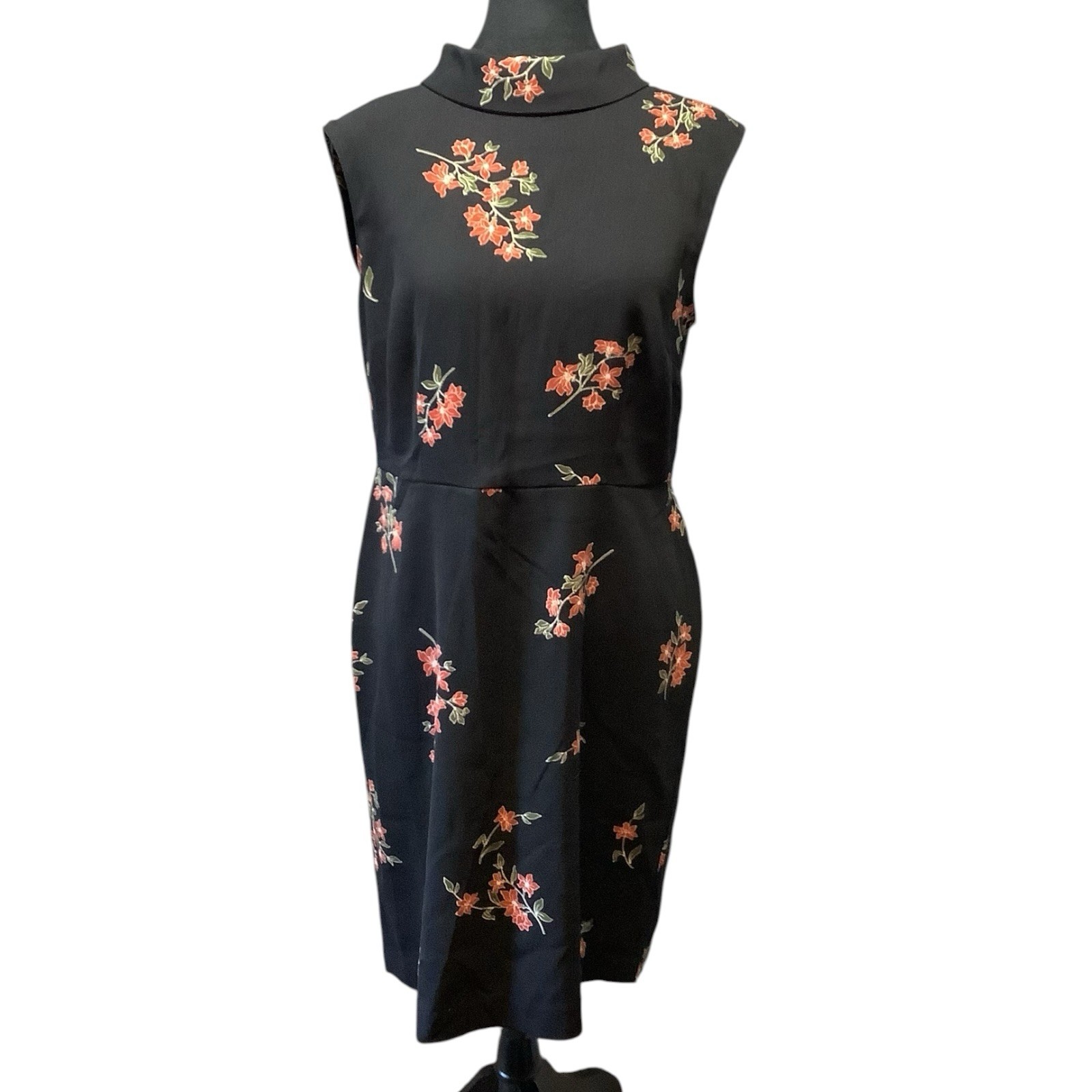 Ann Taylor Women’s Red & Black Floral Sleeveless Midi Sheath Dress – Size 8P