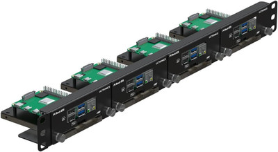 19  1U Rack Mount for Raspberry Pi with SSD Mounting Brackets, Thumbscrews Front