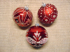 Christmas Ornaments Glass Ball Red Texture Glitter Set of 3  C 