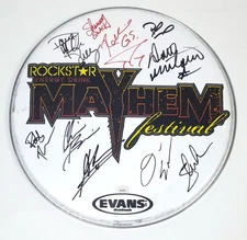 Megadeth Godsmack Machine Head SIGNED Rockstar Mayhem Festival Drumhead JSA LOA