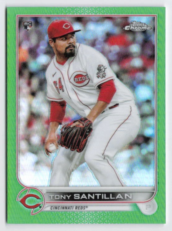 2022 Tony Santillan Rookie Card Topps Chrome Green Refractor /99 #193 Reds