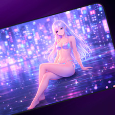 XL Neon Cyberpunk Gaming Desk Mat 16x32 Large Mouse Pad Non-Slip Stitched Edge