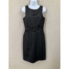 White House Black Market Dress Womens 6 Black Satin Bow Sheath Cocktail