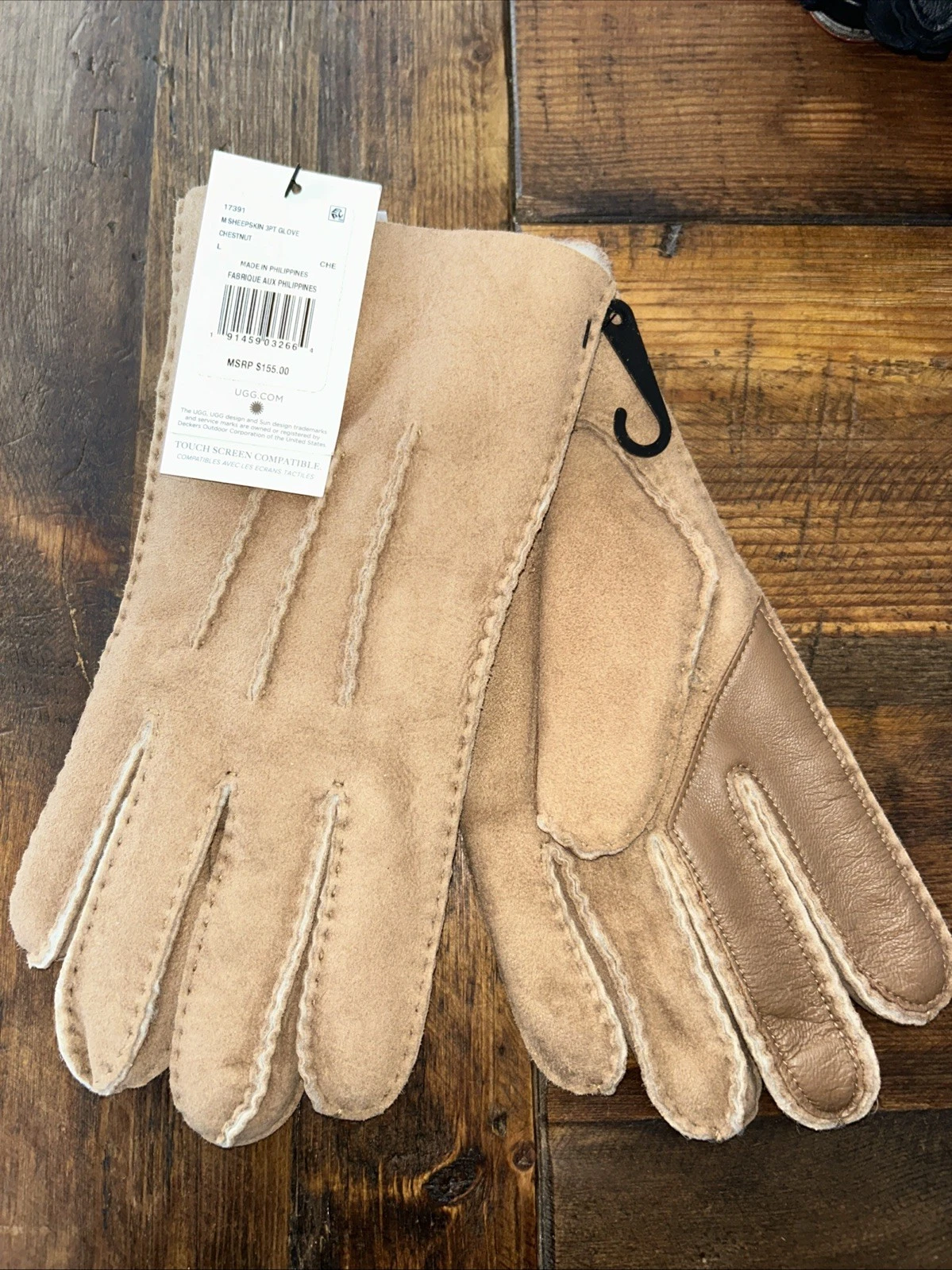Ugg Australia Leather Sheepskin 3pt Shearling Gloves chestnut Large L New NWT