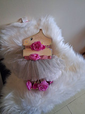 Toby & Company Baby Girls Headband Set Pink/Rose Gold Floral Glitter Tulle 0-12M