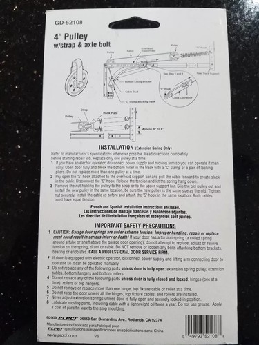 GARAGE DOOR Hardware 4" PULLEY & STRAP & BOLT Prime Line GD-52108 FREE SHIP - Picture 2 of 2