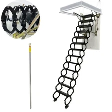 10.5FT Attic Ceiling Loft Ladder 13 Steps Ti-Mg Alloy Telescoping Wall Mounted