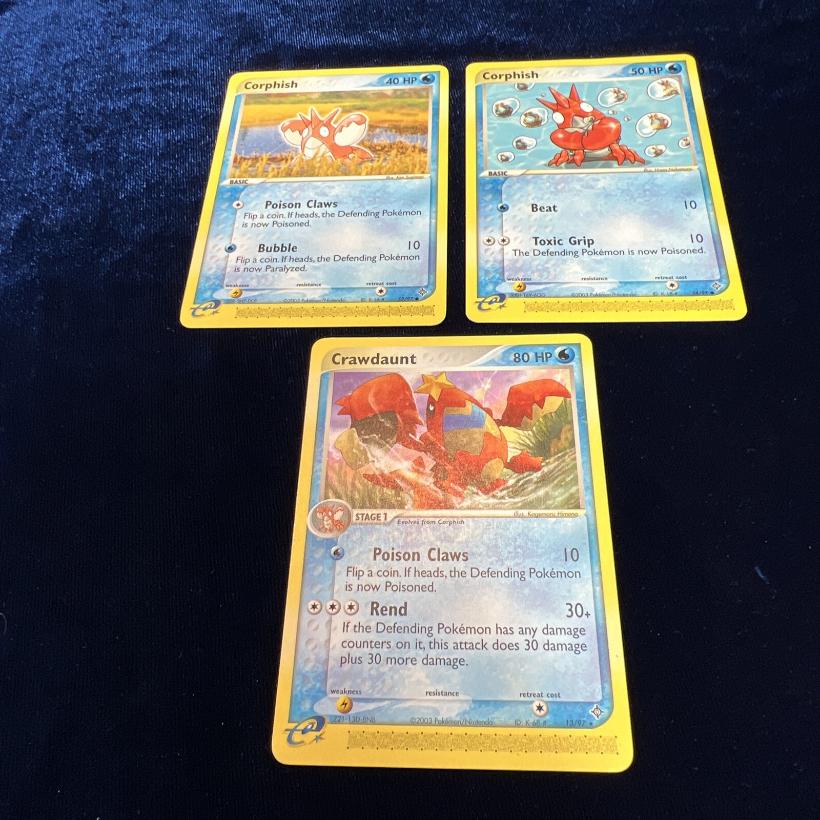 Crawdaunt 13/97 Corphish 52/97 54/97 Pokemon Card Ex Dragon 3x lot