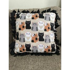 18"x18" Adorable Cat Themed Fleece Pillow with Fringe