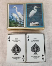USED White Cranes 606 Congress Double Deck Playing Cards R 1615 NO JOKERS w Slev