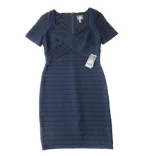 NWT Adrianna Papell Cross Bodice Sheath in Blue Moon Pleated Jersey Dress 6