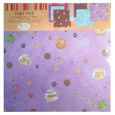 BOW WOW MEOW 12x12 SCRAPBOOK PAPER PACK CAT KITTY 10 SHEET 5 PATTERNS SUE ZIPKIN