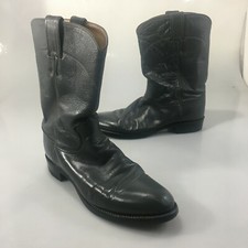 Justin Mens 8 B Gray Leather Roper Cowboy Western Boots Style 3025 Made in USA